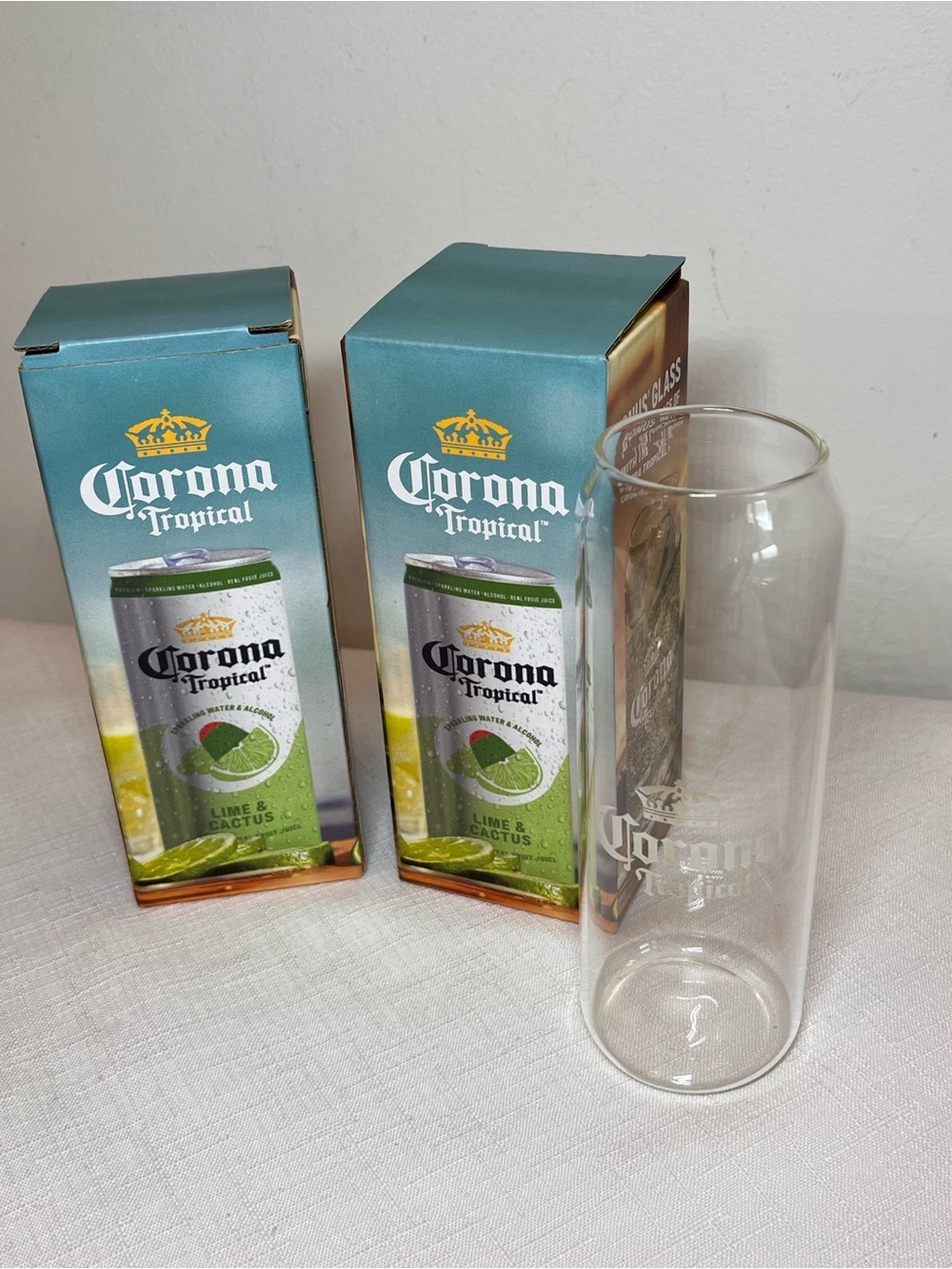 2 Corona Branded Lime & Cactus Highball Glasses - Clear